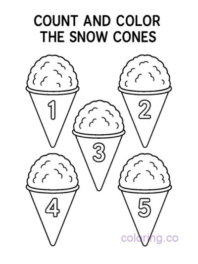Count and Color Snow Cones Printable for Preschoolers