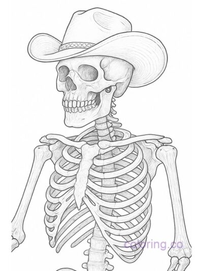 Intricate Cowboy Skeleton Coloring Page