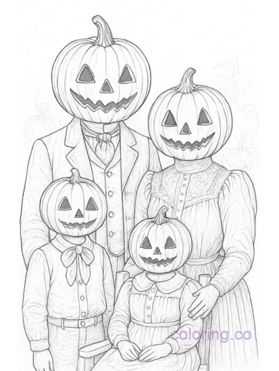 Creepy Pumpkin Family Portrait Coloring Page