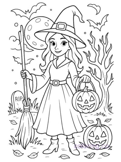 Cute Halloween Witch Coloring Page
