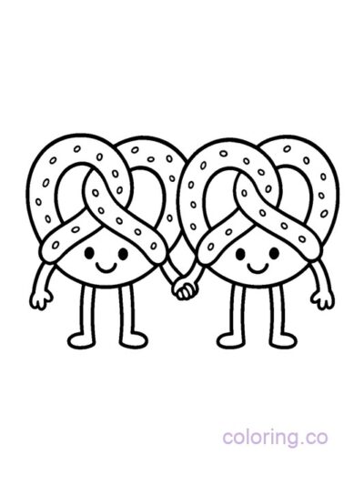 Adorable Pretzels Holding Hands Coloring Page