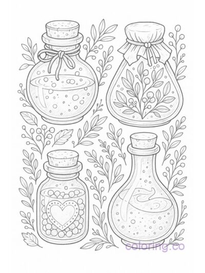 detailed potion jars adult coloring page