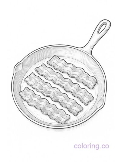 Intricate Skillet with Bacon Coloring Page for Adults