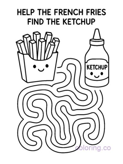 Fun French Fry Maze for Kids - Printable Coloring Page