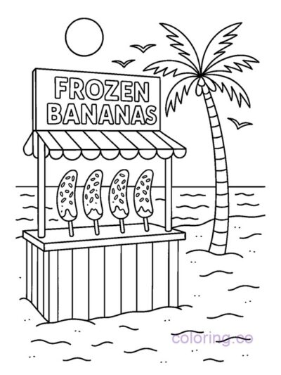 Frozen Banana Stand Beach Coloring Page