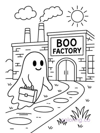 Ghost Heading to Work Coloring Page