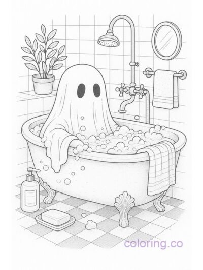 Ghost in a Bubble Bath Coloring Page