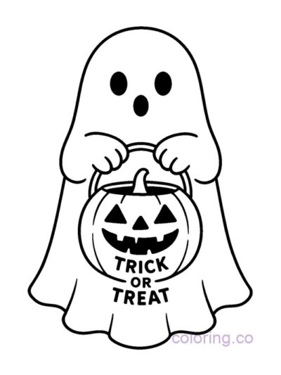 Halloween Ghost Trick or Treat Coloring Page