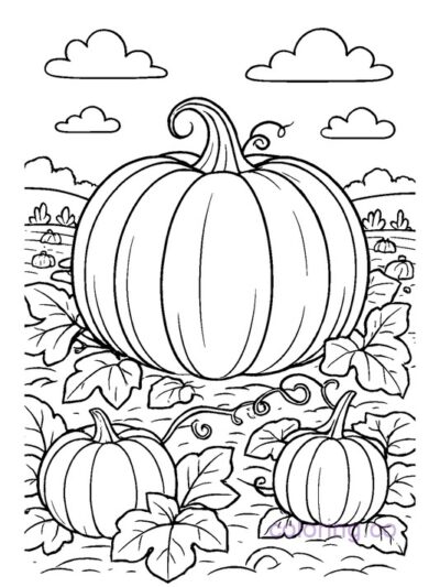 Giant Pumpkin in Patch Coloring Page