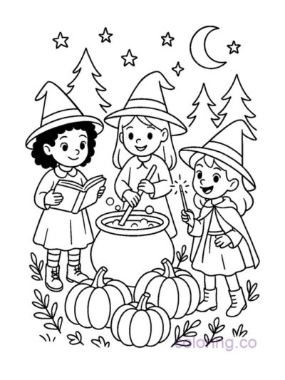 witch kids coloring page