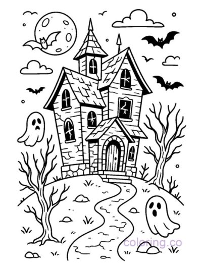 Spooky Haunted House Coloring Page