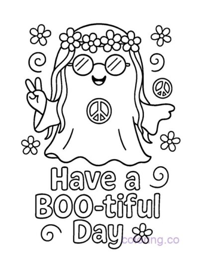 "Hippie Ghost Coloring Page for Kids & Teens"