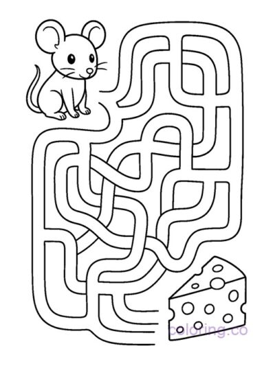 Help the Mouse Find the Cheese Maze Coloring Page