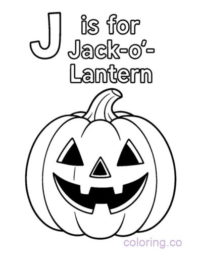 J is for Jack-o'-Lantern Coloring Page