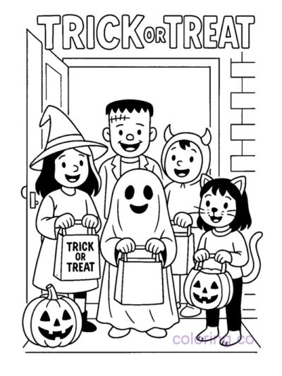 Fun Halloween Trick-or-Treating Coloring Page