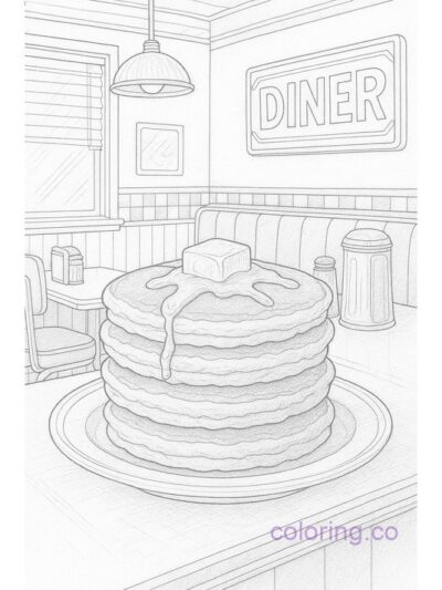 Retro Diner Pancakes Coloring Page
