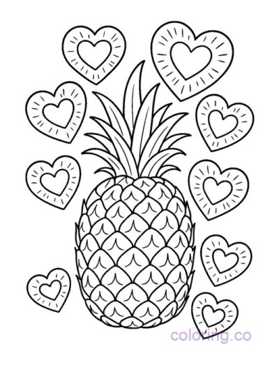 Pineapple and Heart Border Coloring Page