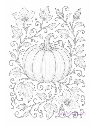 Intricate Pumpkin Botanical Coloring Page