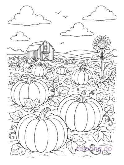 Pumpkin Patch Scene Coloring Page