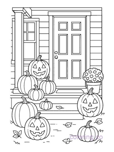 Pumpkin Porch Display Coloring Page