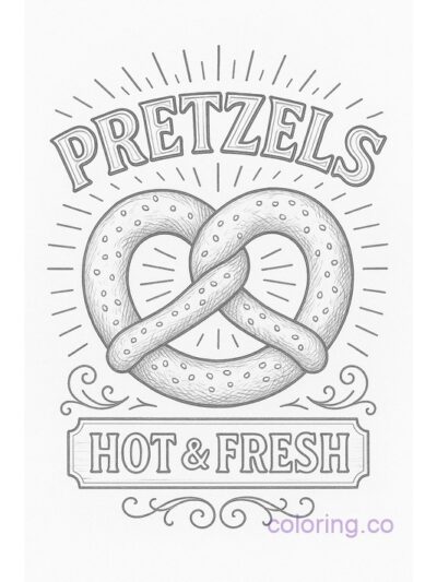 Vintage Pretzel Sign Coloring Page for Adults