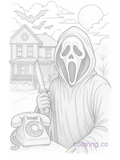Intricate Ghostly Scene Coloring Page