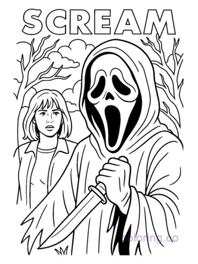Scream Movie Inspired Advanced Coloring Page