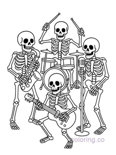 Fun Skeleton Band Coloring Page