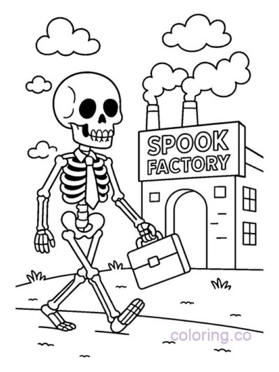 Spooky Skeleton at Work Coloring Page