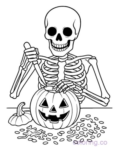 Halloween Skeleton Pumpkin Carving Coloring Page