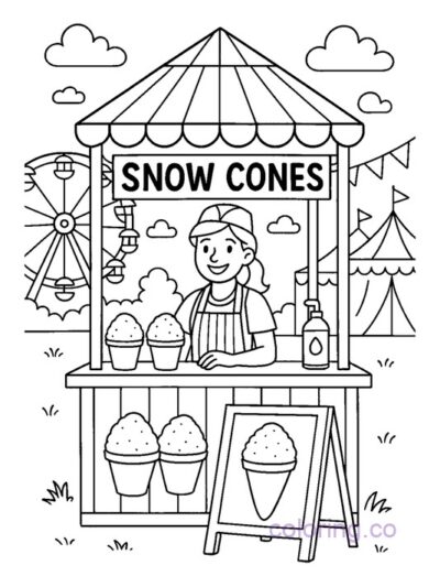 Fun Snow Cone Stand Coloring Page for Kids