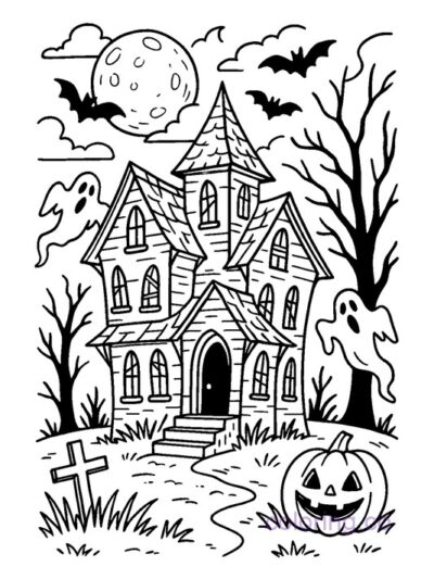 Spooky Haunted House Coloring Page