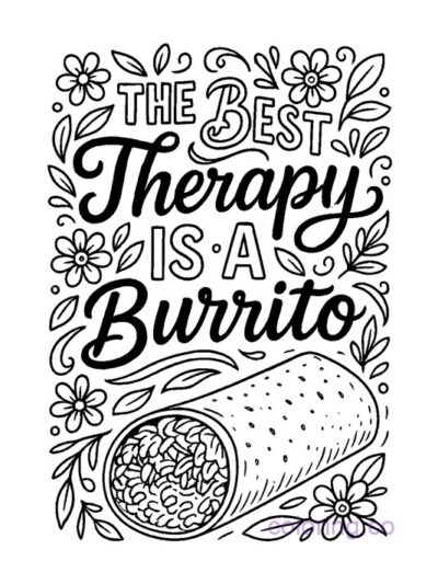 Fun Burrito Therapy Coloring Page for Teens & Adults