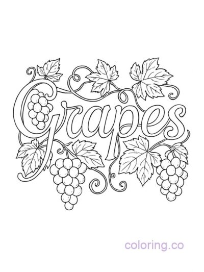 Stylish Grapes Word Design Coloring Page