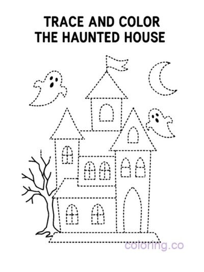 Trace and Color Haunted House Coloring Page