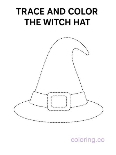 Kids' Trace and Color Witch Hat Coloring Page