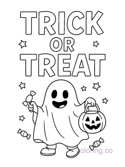 Cute Ghost Trick or Treat Coloring Page