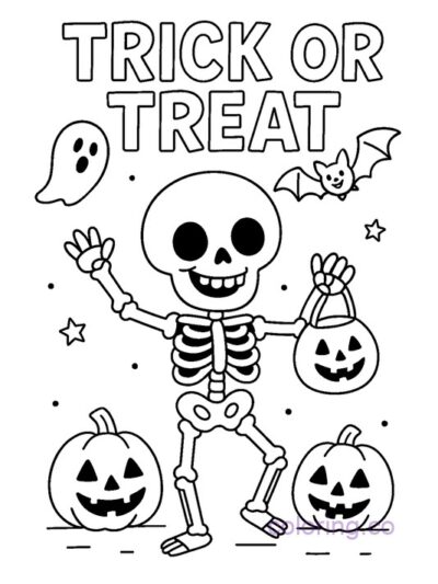 Trick or Treat Skeleton Coloring Page