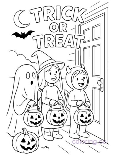 Fun Halloween Trick or Treaters Coloring Page