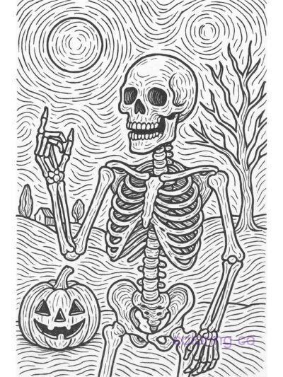 Van Gogh Style Skull Coloring Page