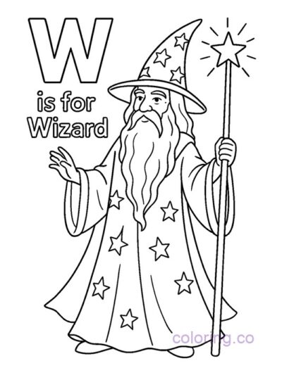 "W is for Wizard: Fun Kids' Coloring Page"