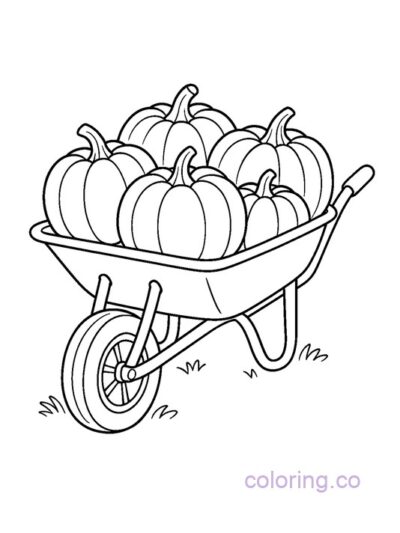 Cute Wheelbarrow of Pumpkins Coloring Page