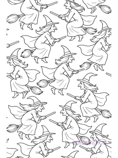 Witch on Broomstick Coloring Page