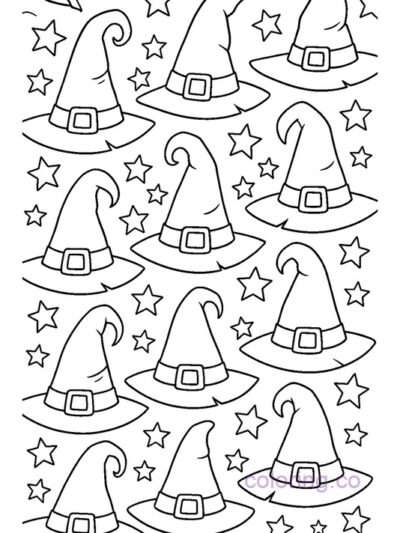 Witch Hat and Stars Coloring Page