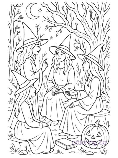 Enchanting Witches Meeting Coloring Page