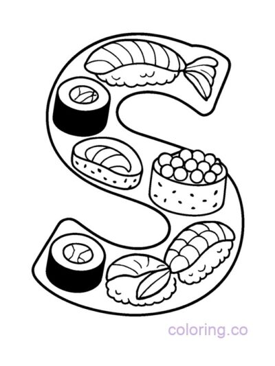 Alphabet S Sushi Coloring Page