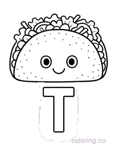 Fun Alphabet T Taco Coloring Page