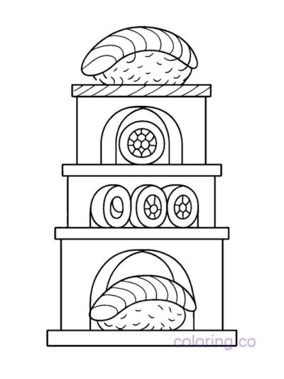 Intricate Sushi Tower Coloring Page