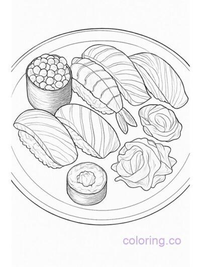 Fun Sushi Platter Coloring Page