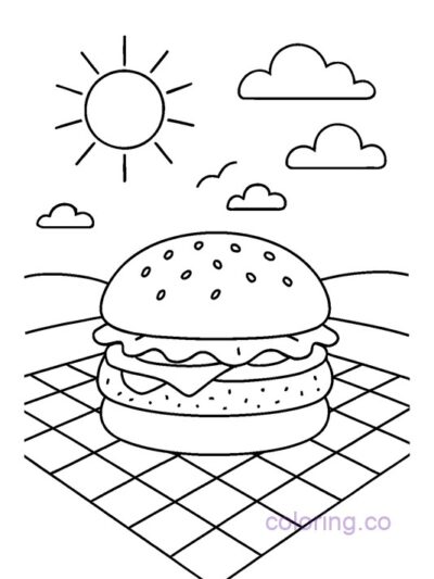 Cute Burger Picnic Coloring Page